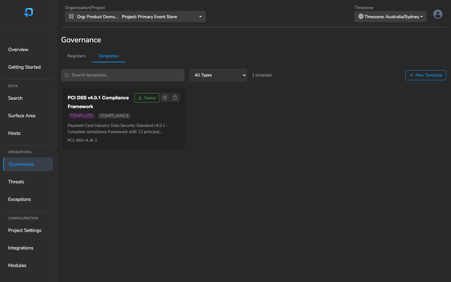 Governance Templates Tab
