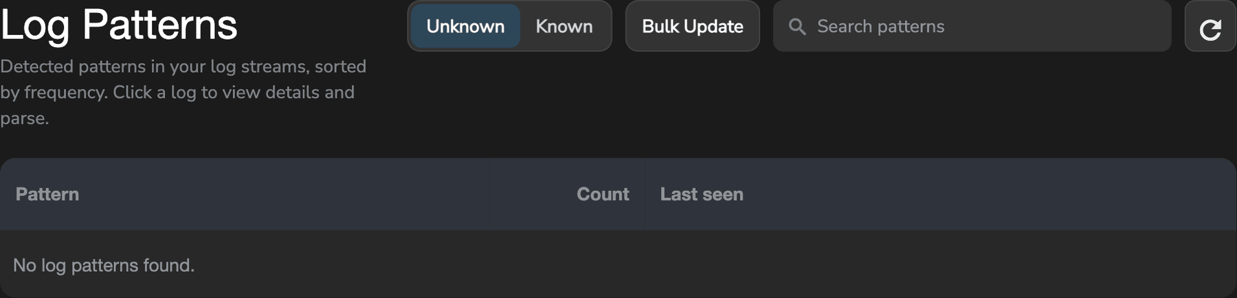 Log Patterns list in the Secure60 portal