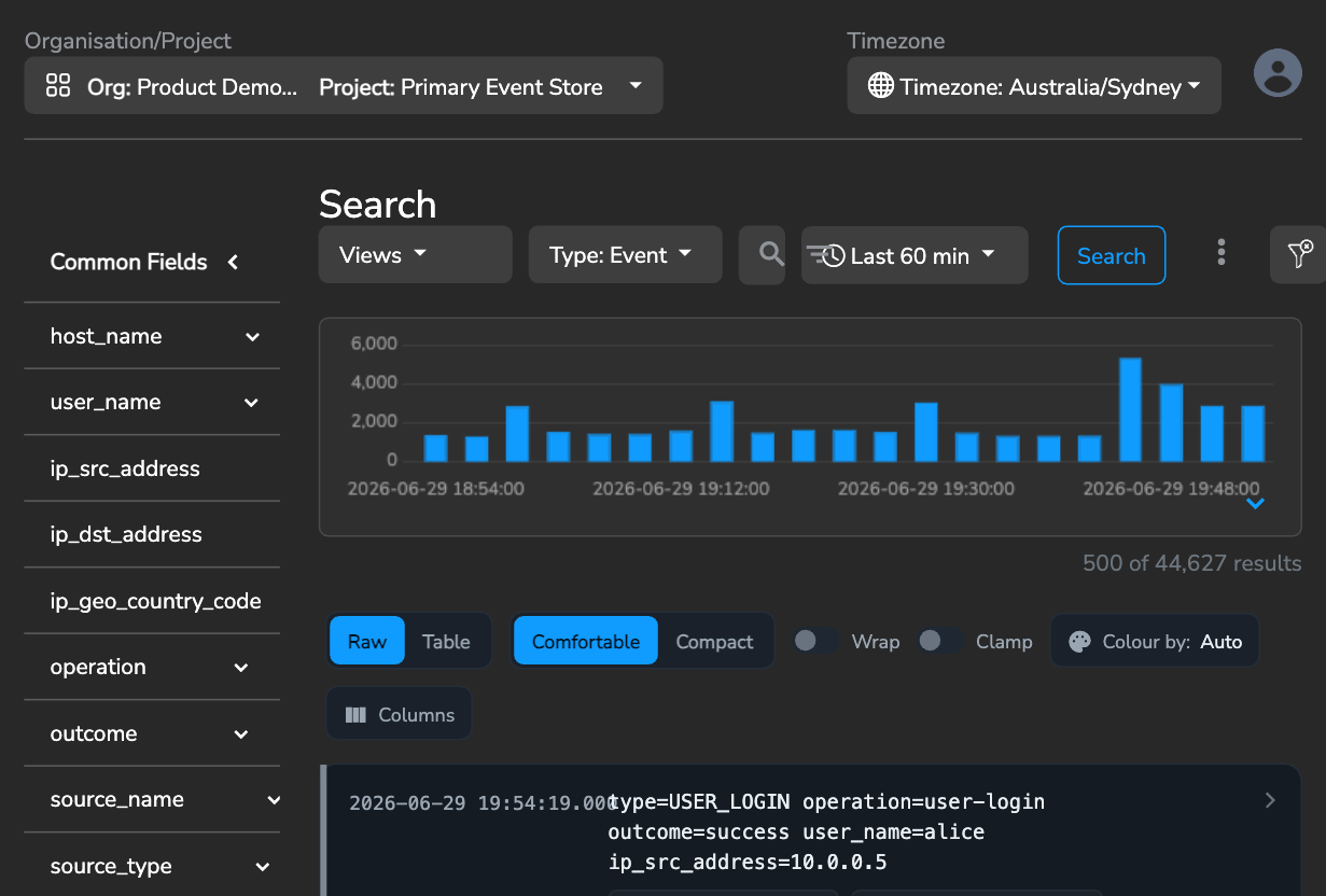 Secure60 portal — search across every source on one schema